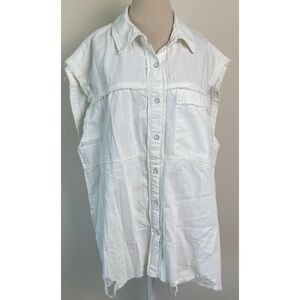 We The Free White Distressed Sleeveless Vest Shirt